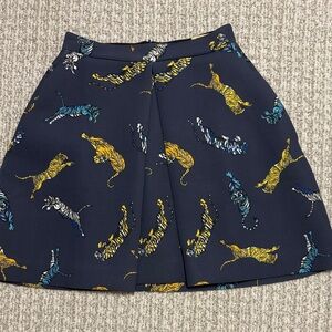 Torn by Ronny Kobo Elegant Navy A-Line Neoprene Skirt with Tiger Print Size XS